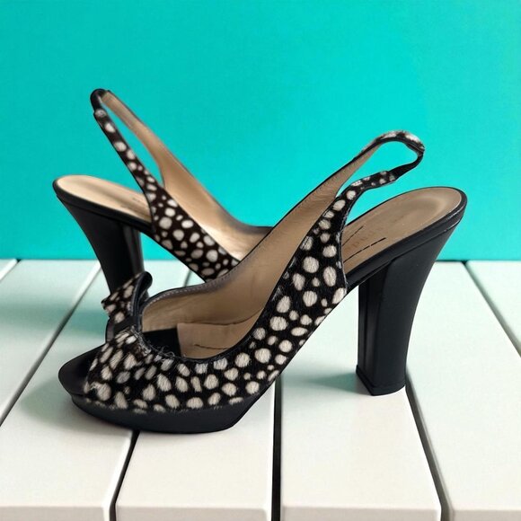 KATE SPADE Vintage y2k Brown Cream Calf Hair Slingbacks Heels Size 6 - Picture 1 of 8